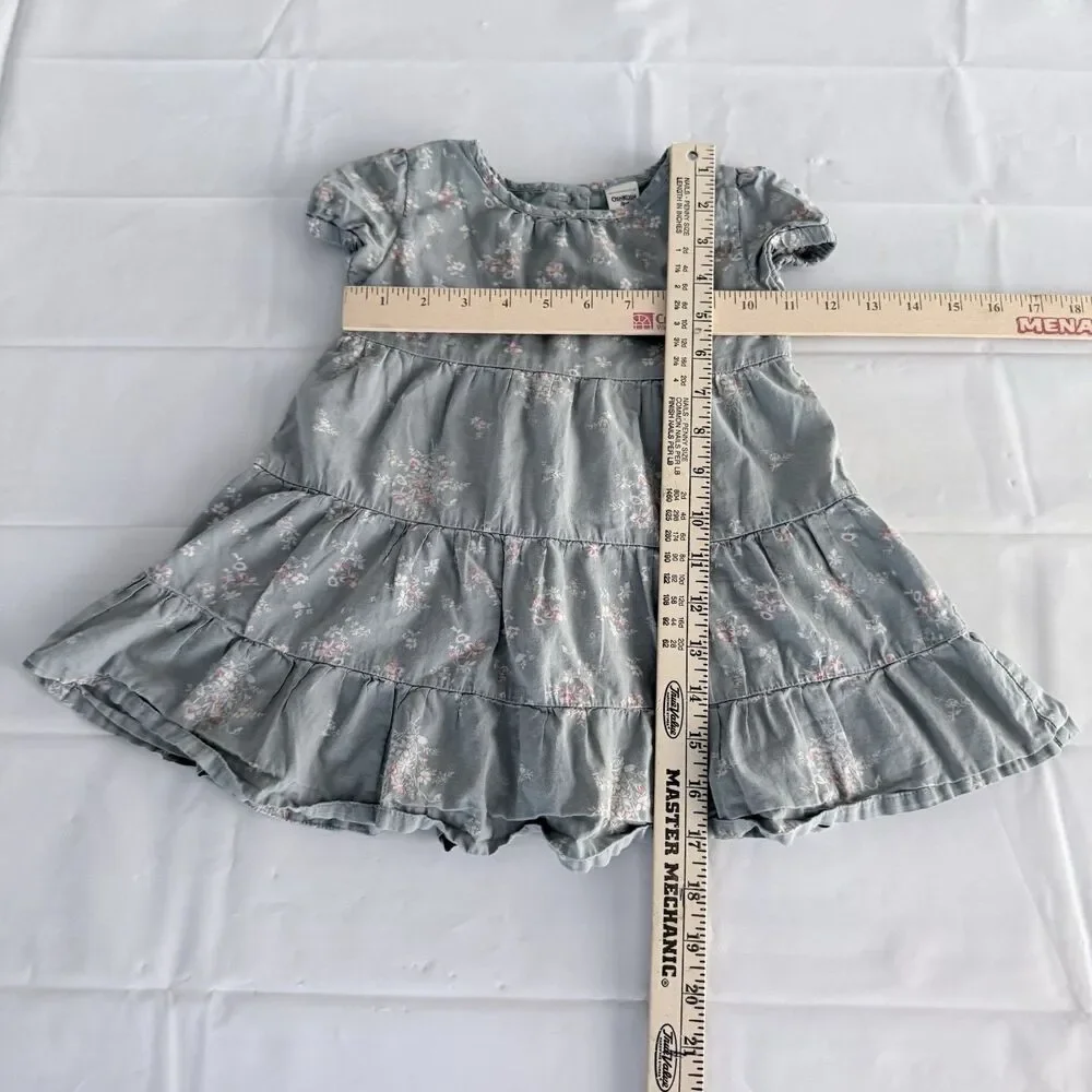 OshKosh Bgosh Toddler Girl 2T Sage Green Floral Tiered Dress Short Sleeve Ruffle